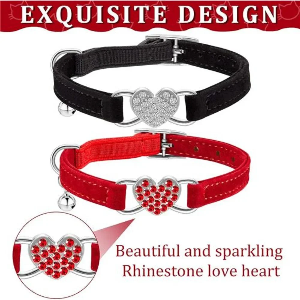 4 Pcs Rhinestone Cat Collar Heart Bling